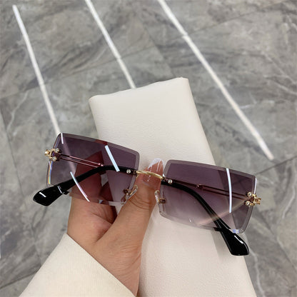 Vintage Rimless Rectangle Gradient Sunglasses Women purple by HitMyNeed