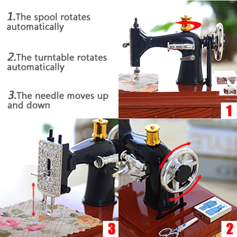Vintage Sewing Machine Music Box with Moving Parts by HitMyNeed