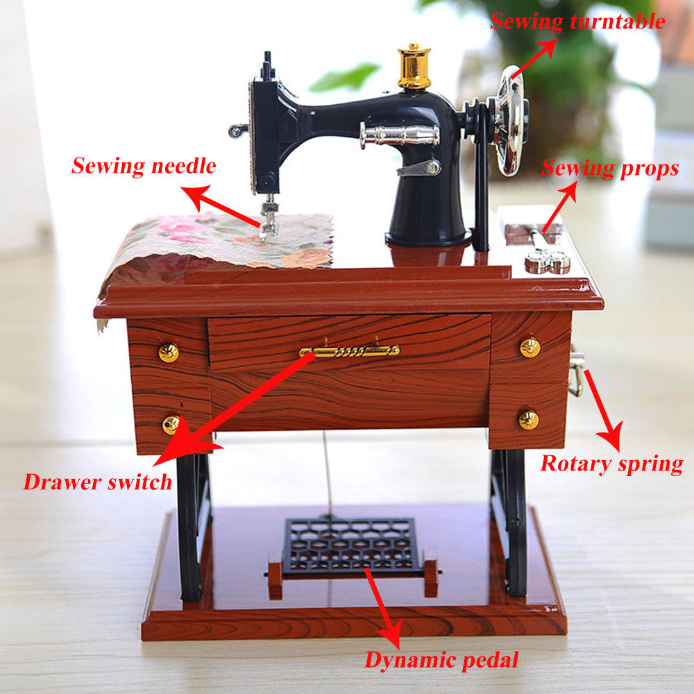 Vintage Sewing Machine Music Box with Moving Parts by HitMyNeed