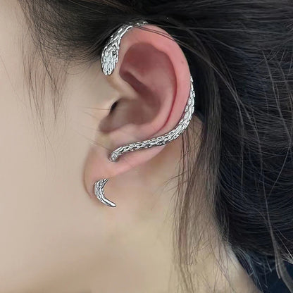 Vintage Snake Wrap Gothic Clip-On Ear Cuff Earrings silver-right-ear by HitMyNeed