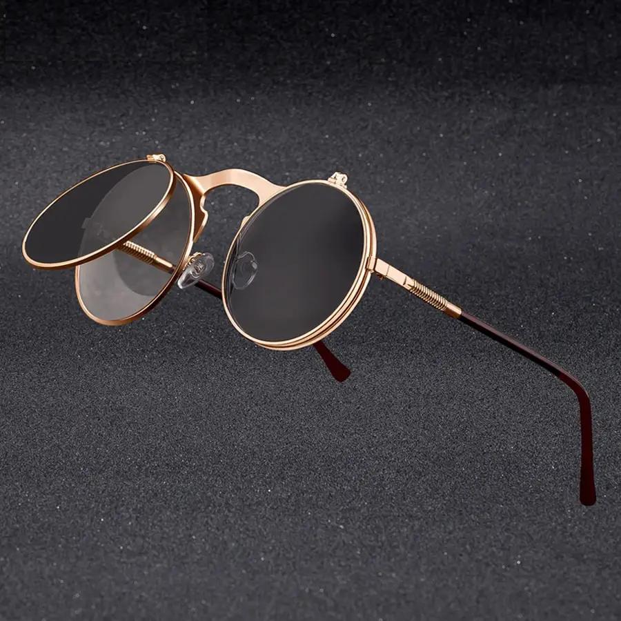 Vintage Steampunk Flip Round Metal Sunglasses by HitMyNeed