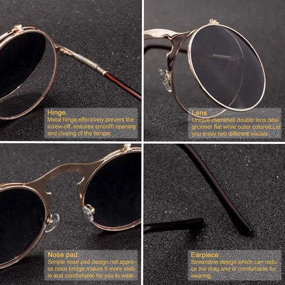 Vintage Steampunk Flip Round Metal Sunglasses by HitMyNeed