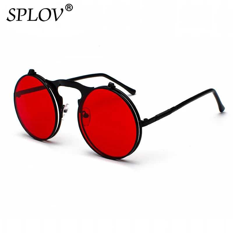 Vintage Steampunk Flip Round Metal Sunglasses c11blackred by HitMyNeed