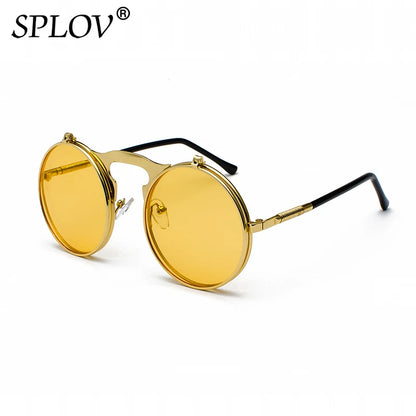 Vintage Steampunk Flip Round Metal Sunglasses c12goldyellow by HitMyNeed