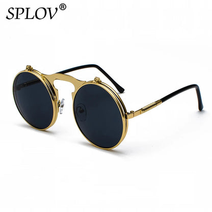Vintage Steampunk Flip Round Metal Sunglasses c1goldblackgrey by HitMyNeed