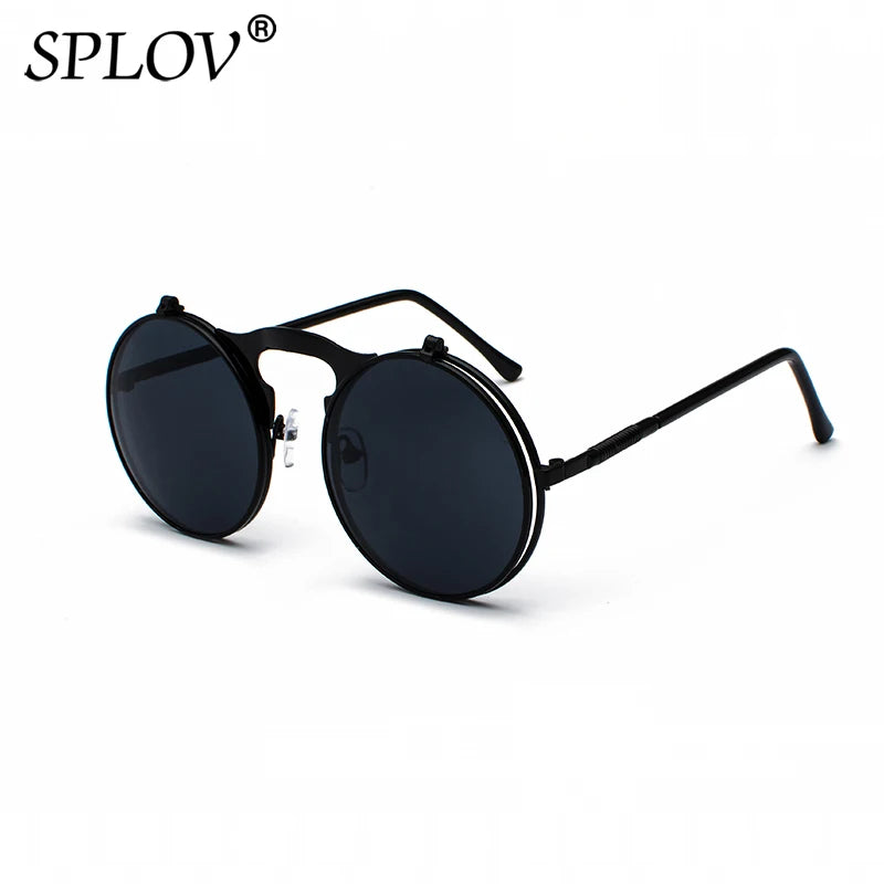 Vintage Steampunk Flip Round Metal Sunglasses c2blackgrey by HitMyNeed