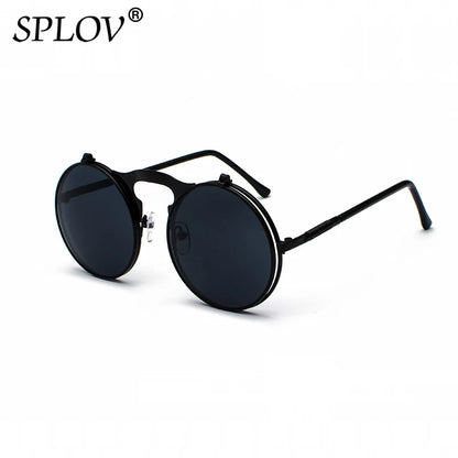 Vintage Steampunk Flip Round Metal Sunglasses c2blackgrey by HitMyNeed