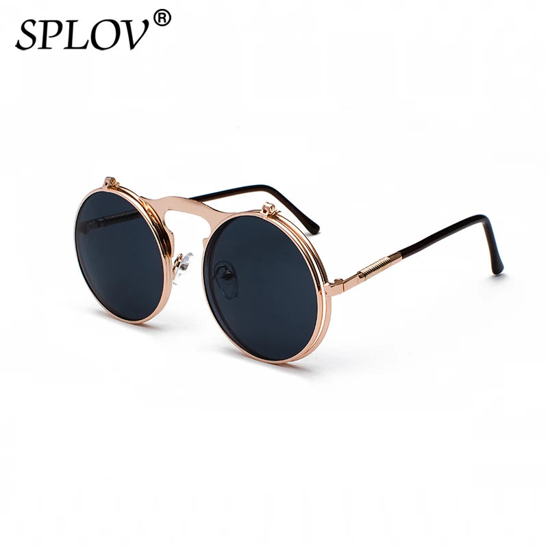 Vintage Steampunk Flip Round Metal Sunglasses c3rosegoldgrey by HitMyNeed