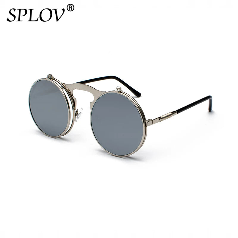 Vintage Steampunk Flip Round Metal Sunglasses c5silvermercury by HitMyNeed