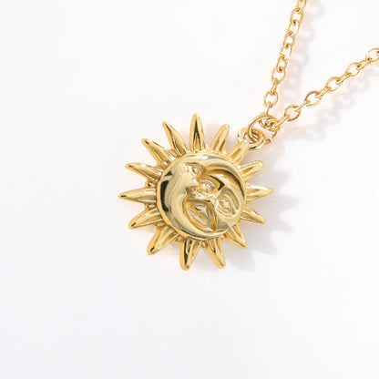 Vintage Sun and Moon Stainless Steel Necklace 18k-gold-plated by HitMyNeed