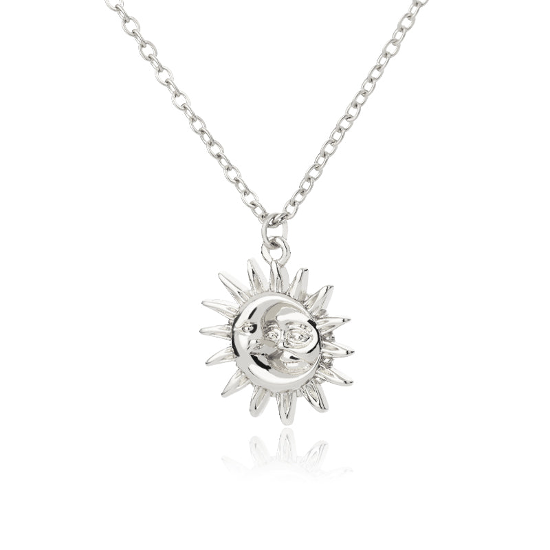 Vintage Sun and Moon Stainless Steel Necklace silver-plated by HitMyNeed