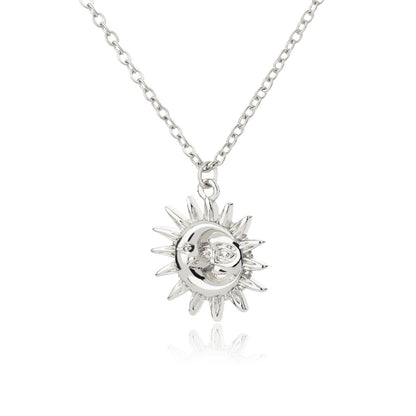 Vintage Sun and Moon Stainless Steel Necklace silver-plated by HitMyNeed