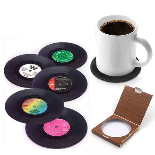 Vintage Vinyl Record Silicone Coasters, Set of 6 by HitMyNeed