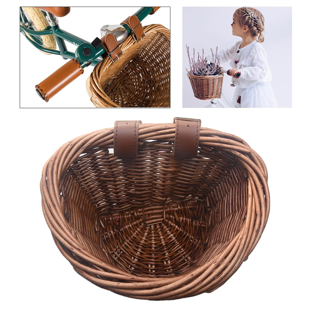 Vintage Wicker Bicycle Basket with Leather Straps by HitMyNeed