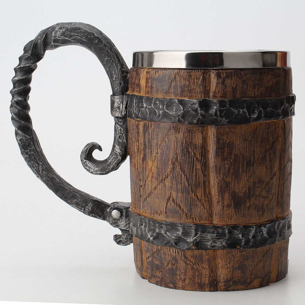 Vintage Wooden Barrel Mug with Stainless Steel Liner by HitMyNeed