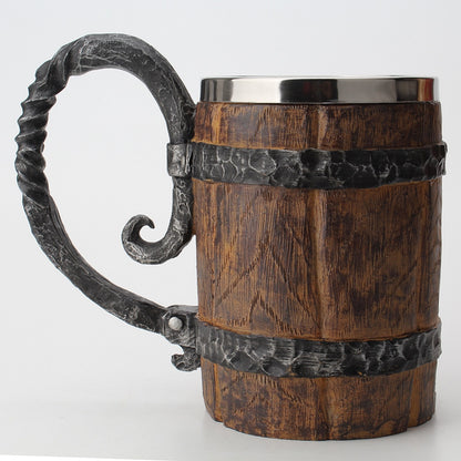 Vintage Wooden Barrel Mug with Stainless Steel Liner by HitMyNeed