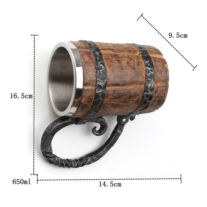 Vintage Wooden Barrel Mug with Stainless Steel Liner by HitMyNeed