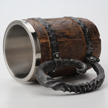 Vintage Wooden Barrel Mug with Stainless Steel Liner by HitMyNeed
