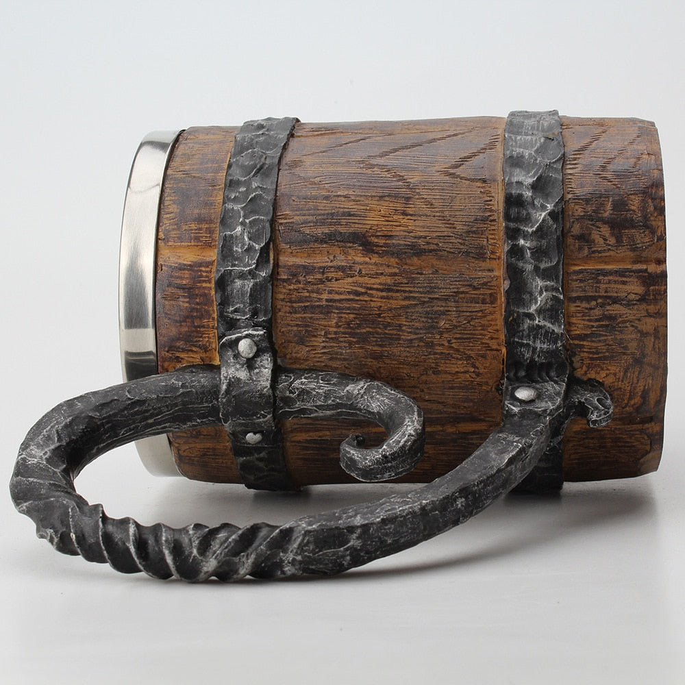 Vintage Wooden Barrel Mug with Stainless Steel Liner by HitMyNeed