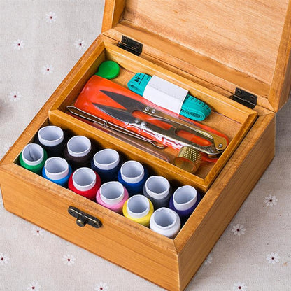 Vintage Wooden Sewing Box with Complete Sewing Kit by HitMyNeed