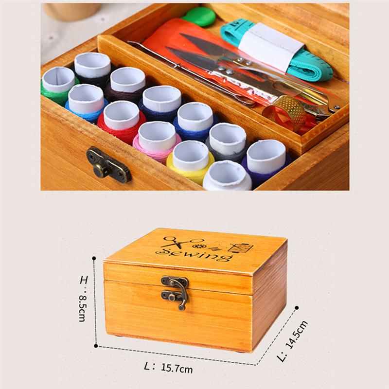Vintage Wooden Sewing Box with Complete Sewing Kit by HitMyNeed