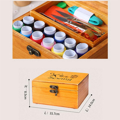 Vintage Wooden Sewing Box with Complete Sewing Kit by HitMyNeed