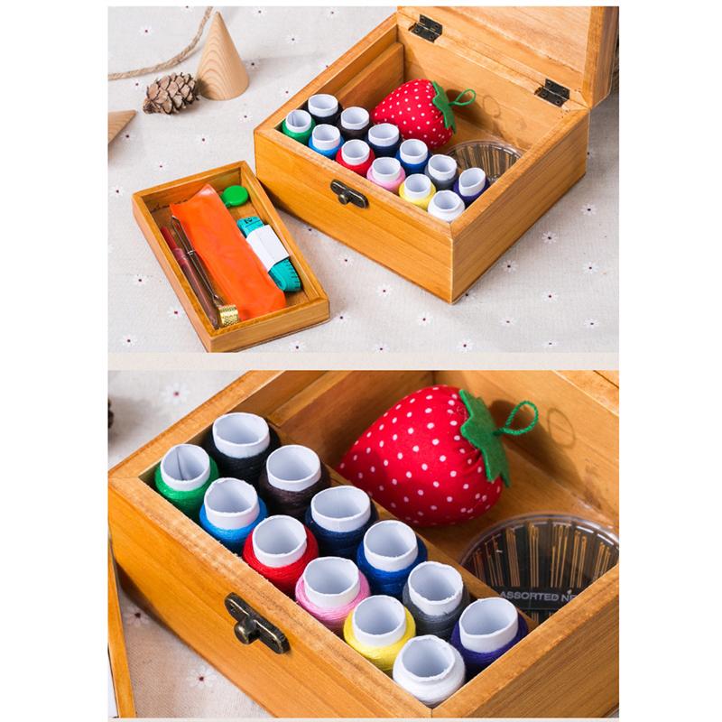 Vintage Wooden Sewing Box with Complete Sewing Kit by HitMyNeed