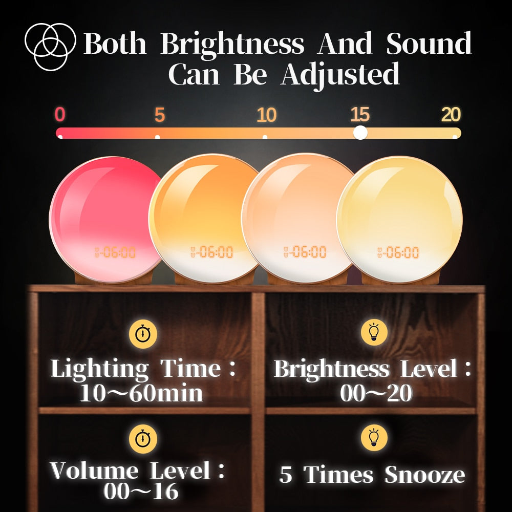 Wake Up Light Digital Alarm Clock with Sunrise by HitMyNeed
