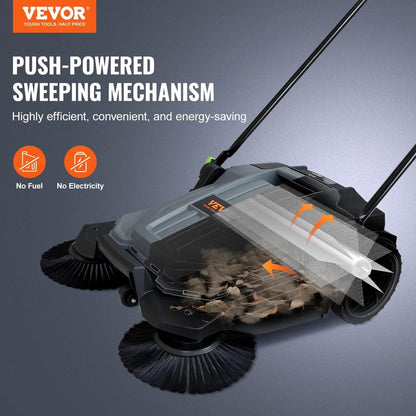 Walk-Behind Hand Push Floor Sweeper 25.6" Width by HitMyNeed