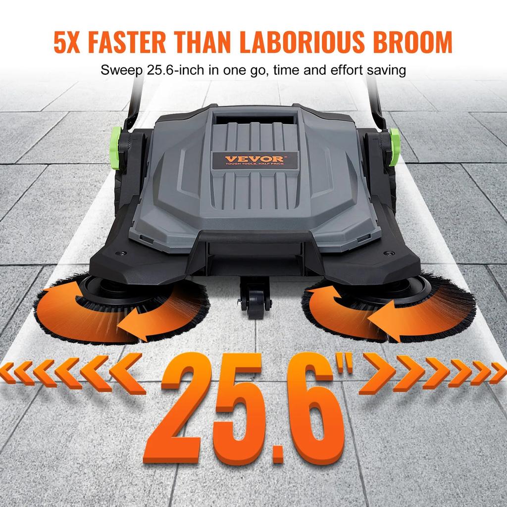 Walk-Behind Hand Push Floor Sweeper 25.6" Width by HitMyNeed