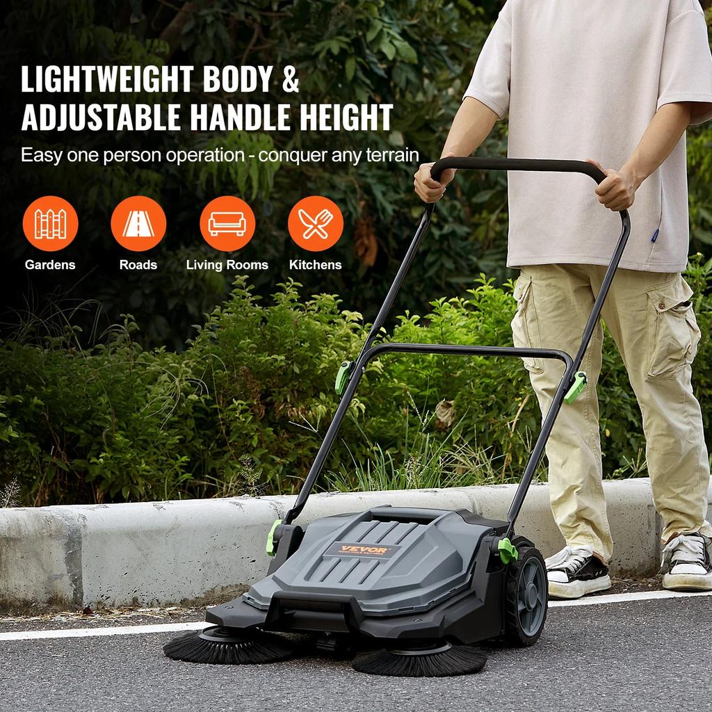 Walk-Behind Hand Push Floor Sweeper 25.6" Width by HitMyNeed