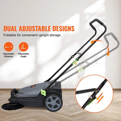 Walk-Behind Hand Push Floor Sweeper 25.6" Width by HitMyNeed