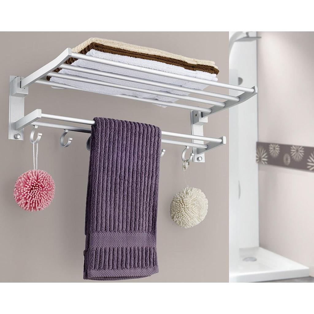 Wall-Mounted Aluminum Towel Rack Shelf with Hooks by HitMyNeed