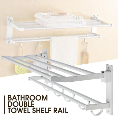 Wall-Mounted Aluminum Towel Rack Shelf with Hooks by HitMyNeed