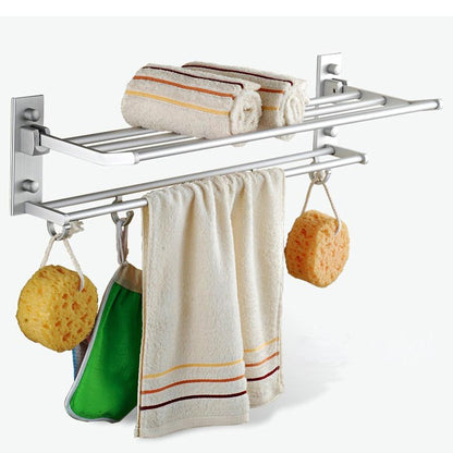 Wall-Mounted Aluminum Towel Rack Shelf with Hooks by HitMyNeed