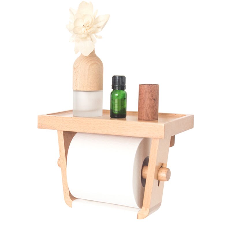 Wall-Mounted Beech Wood Toilet Roll Holder Shelf by HitMyNeed