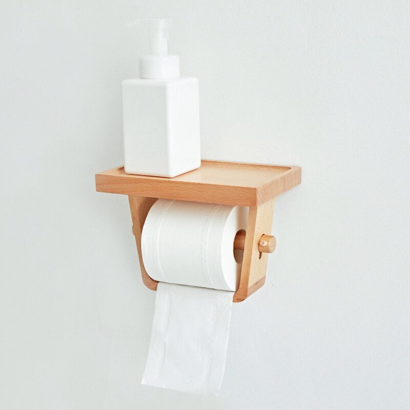 Wall-Mounted Beech Wood Toilet Roll Holder Shelf by HitMyNeed