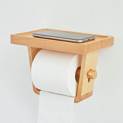 Wall-Mounted Beech Wood Toilet Roll Holder Shelf by HitMyNeed