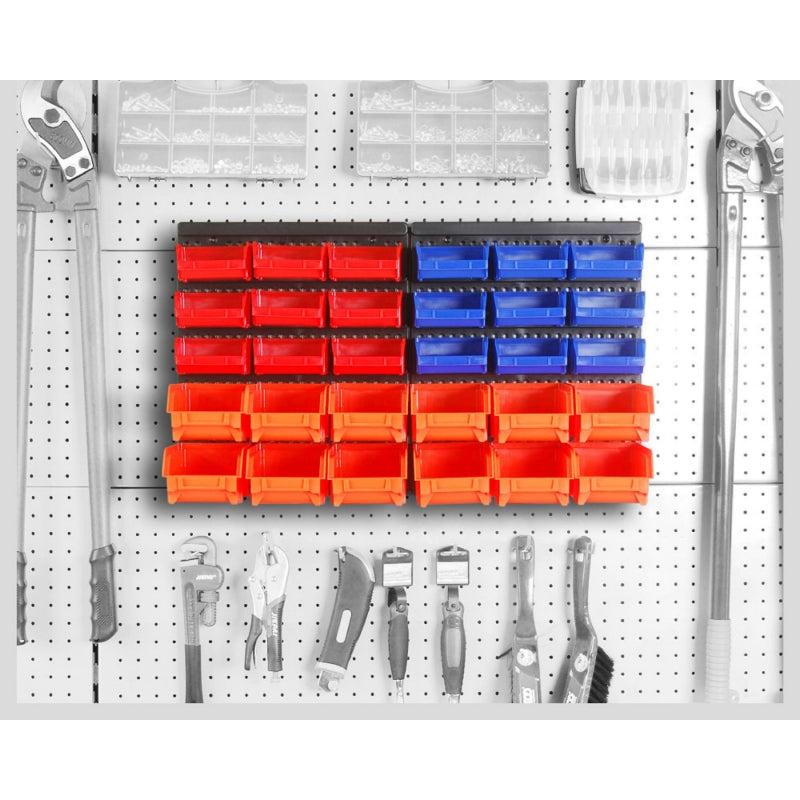 Wall-Mounted Garage Storage Pegboard with 30 Bins by HitMyNeed