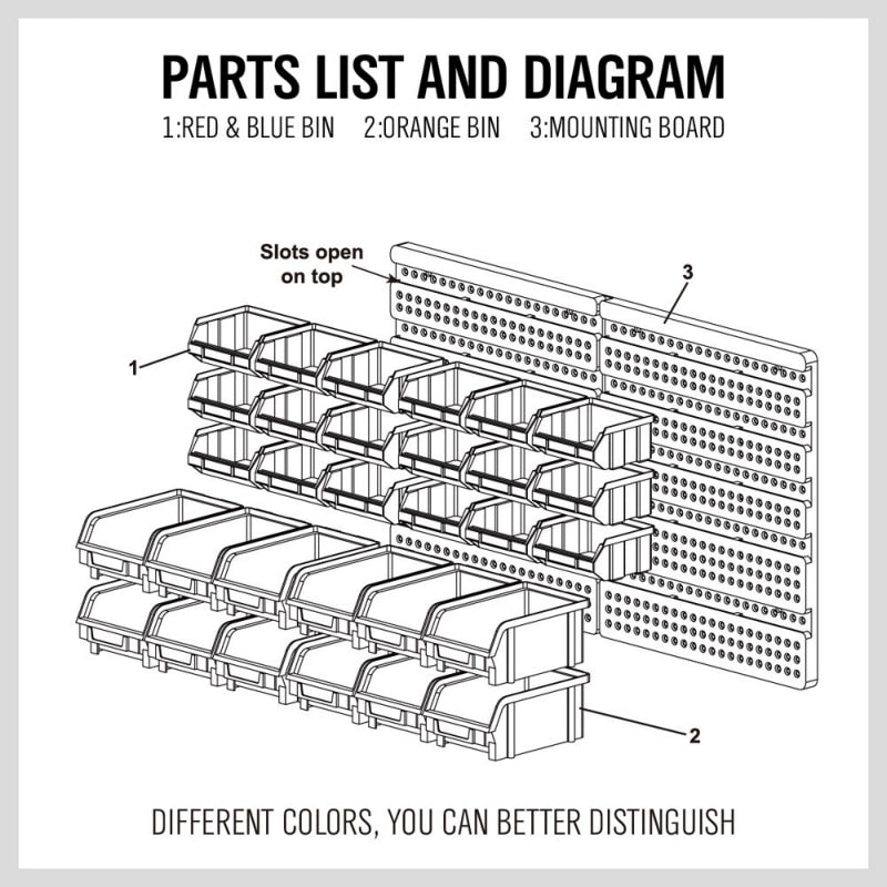 Wall-Mounted Garage Storage Pegboard with 30 Bins by HitMyNeed