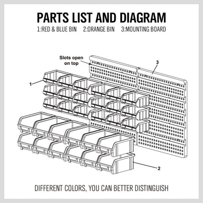 Wall-Mounted Garage Storage Pegboard with 30 Bins by HitMyNeed