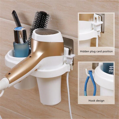 Wall Mounted Hair Dryer Rack with Storage Cup by HitMyNeed