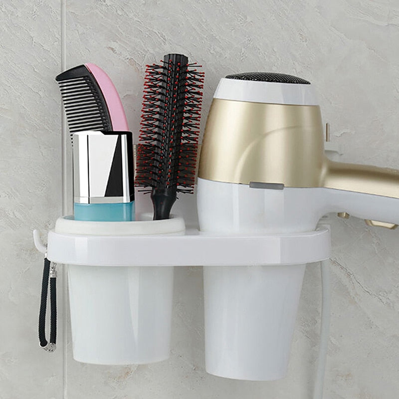 Wall Mounted Hair Dryer Rack with Storage Cup by HitMyNeed