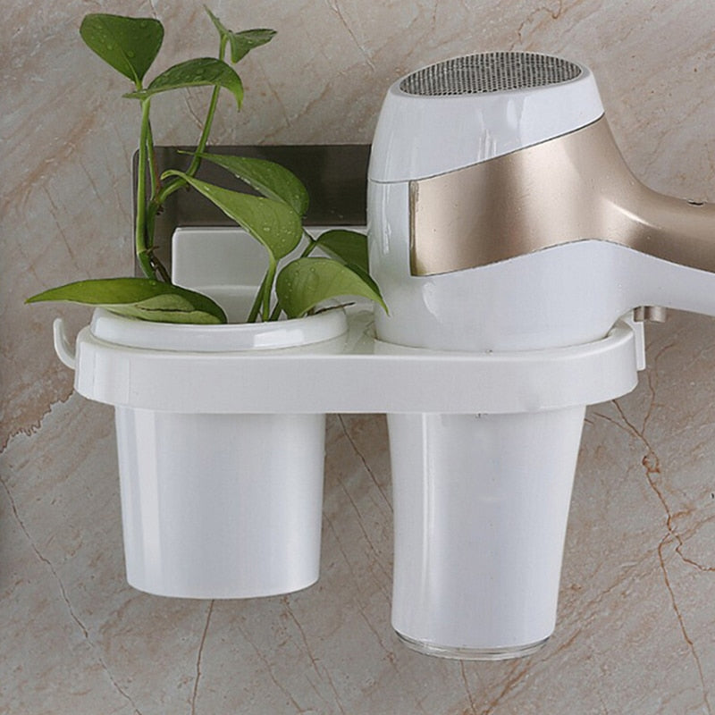 Wall Mounted Hair Dryer Rack with Storage Cup by HitMyNeed