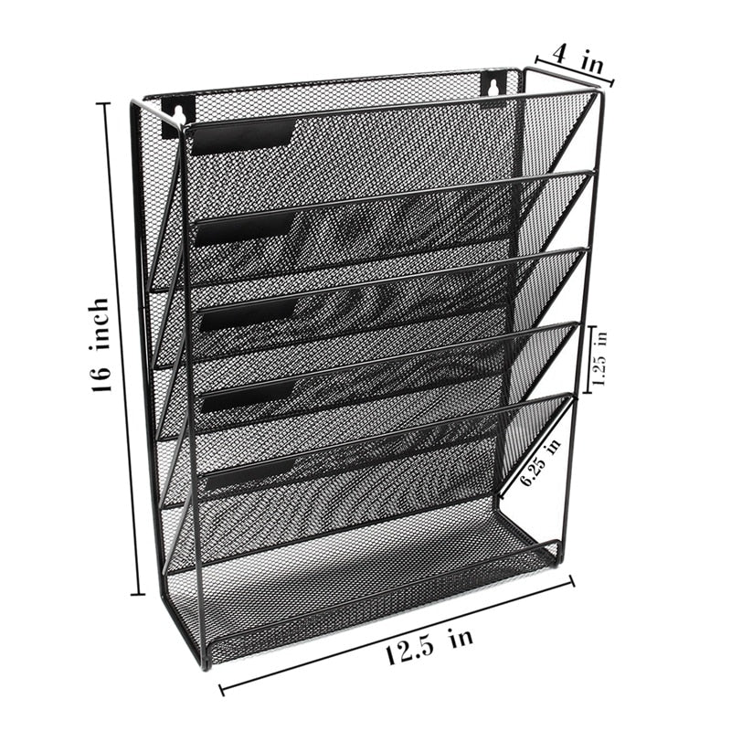 Wall Mounted Mesh File Holder Rack with 5 Tiers by HitMyNeed