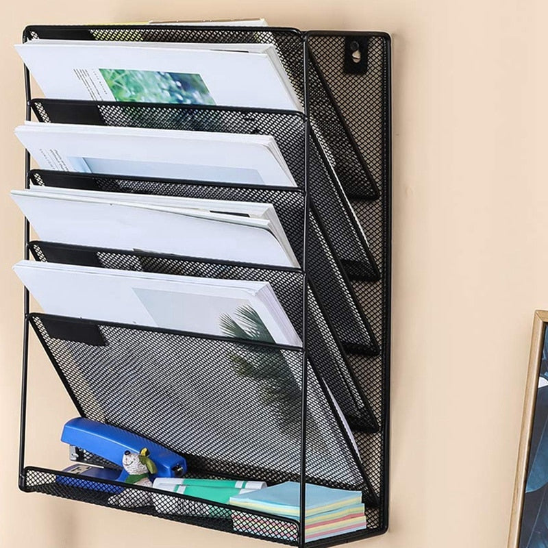 Wall Mounted Mesh File Holder Rack with 5 Tiers by HitMyNeed