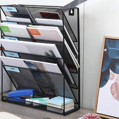 Wall Mounted Mesh File Holder Rack with 5 Tiers by HitMyNeed