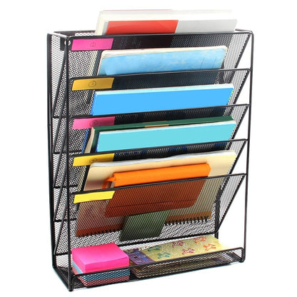 Wall Mounted Mesh File Holder Rack with 5 Tiers by HitMyNeed