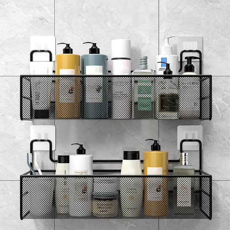 Wall Mounted No-Drill Bathroom & Kitchen Storage Shelf 36x15x15cm-black by HitMyNeed