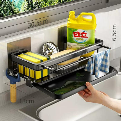 Wall Mounted No-Drill Kitchen Sink Sponge & Soap Rack thickened-black by HitMyNeed